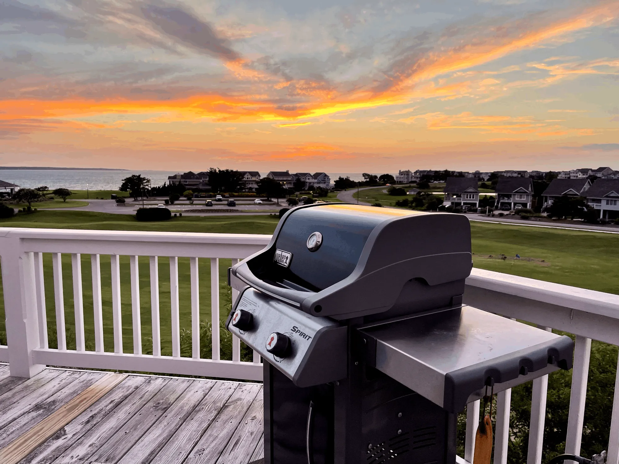 Gas grill at sunset